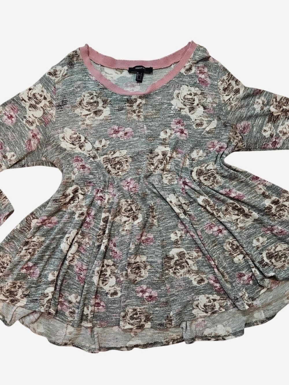 Forever 21 Pink Trim Floral Blouse Dark Romantic Flowy Fairy 3x Plus